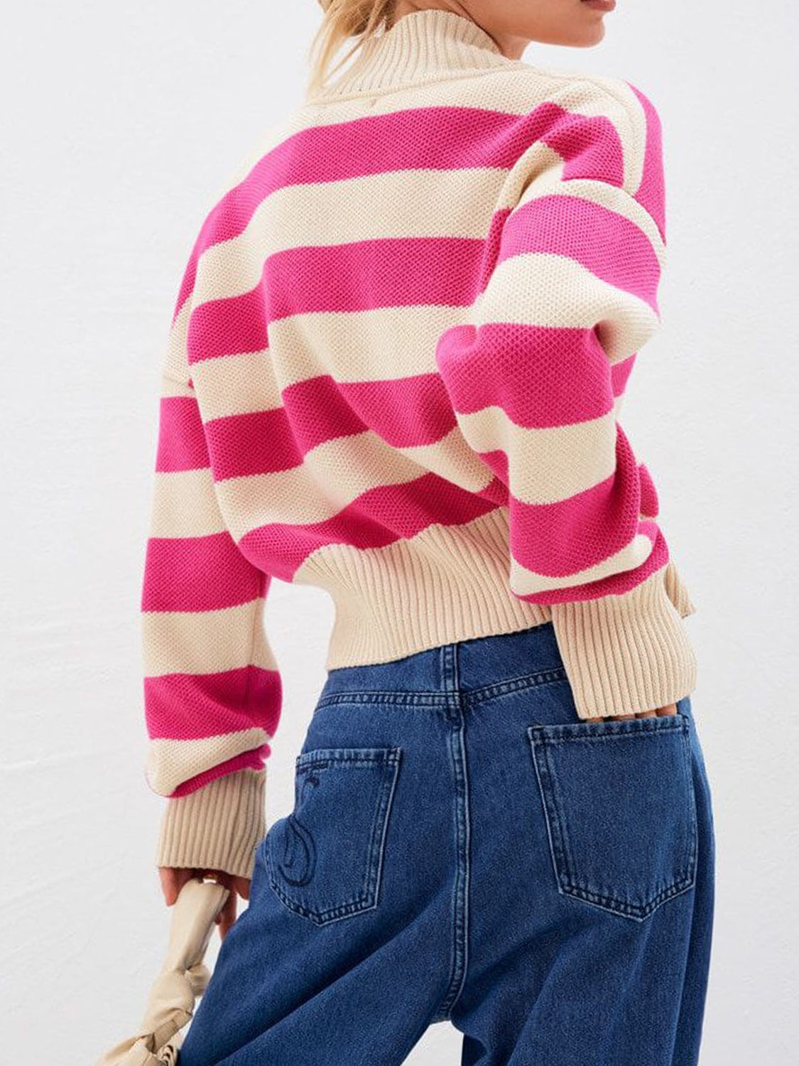 Striped button down drop shoulder cardigan.