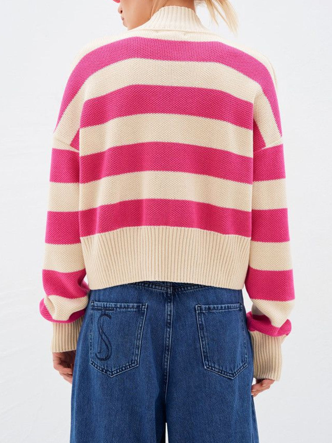 Striped button down drop shoulder cardigan.