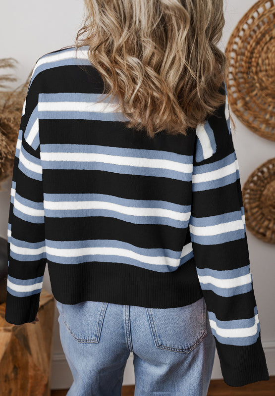 Striped button down long sleeve cardigan.