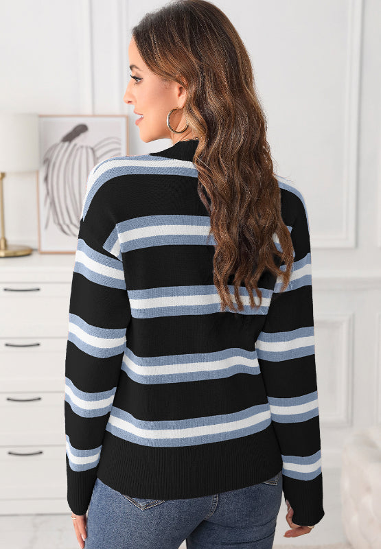 Striped button down long sleeve cardigan.