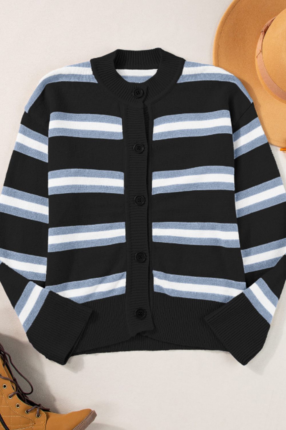 Striped button down long sleeve cardigan.