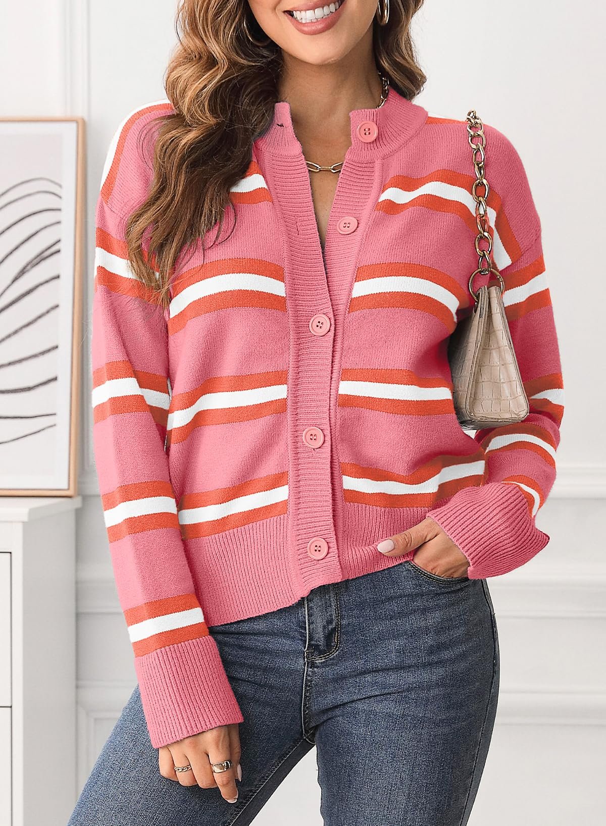 Striped button down long sleeve cardigan.