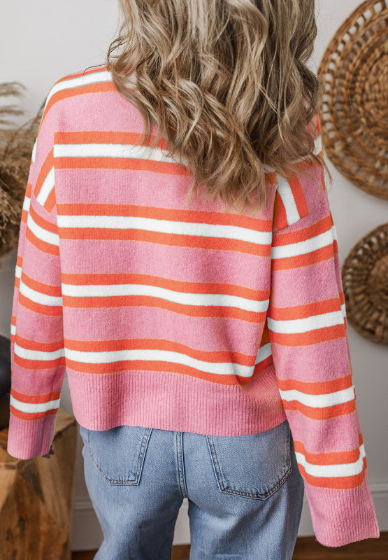 Striped button down long sleeve cardigan.