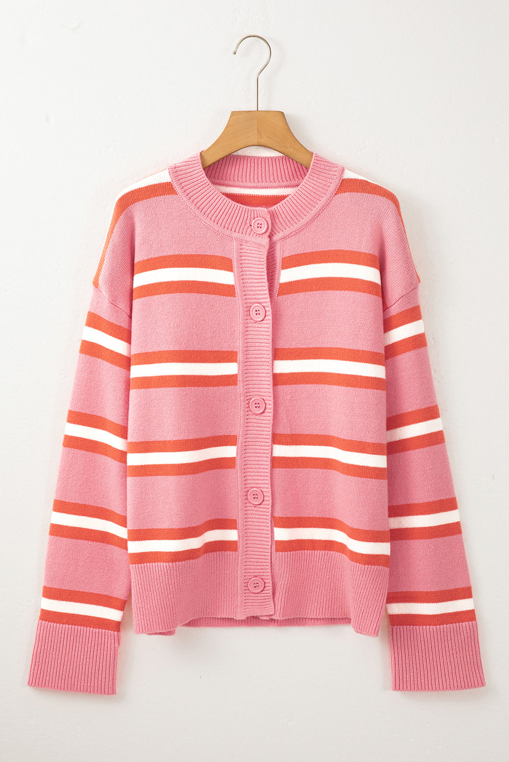 Striped button down long sleeve cardigan.