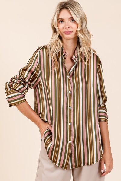 Mittoshop Striped Button Down Satin Shirt.