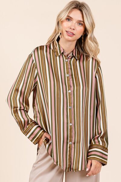 Mittoshop Striped Button Down Satin Shirt.