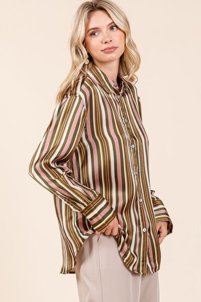 Mittoshop Striped Button Down Satin Shirt.