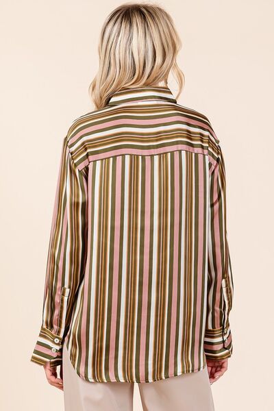 Mittoshop Striped Button Down Satin Shirt.