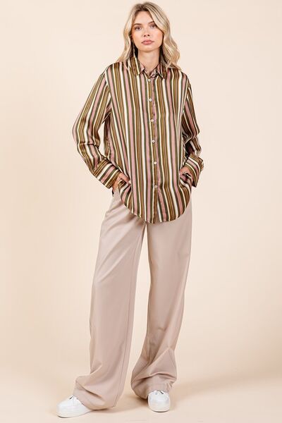 Mittoshop Striped Button Down Satin Shirt.