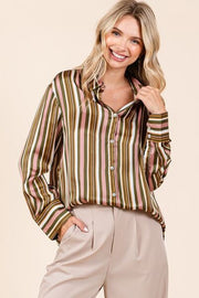 Mittoshop Striped Button Down Satin Shirt.