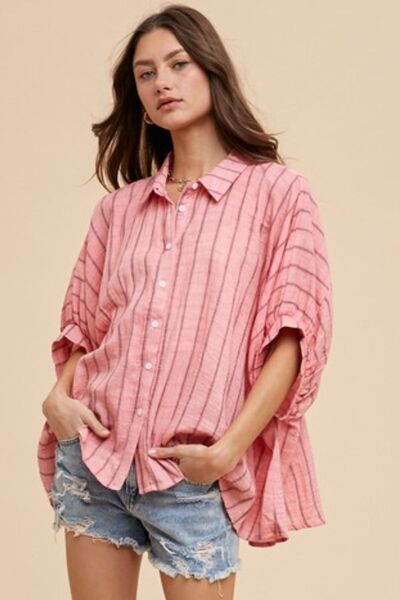 Annie Wear Striped Button Up Half Sleeve Shirt.