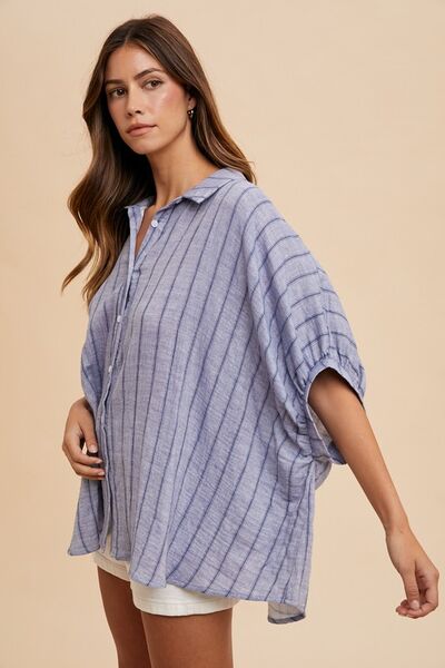Annie Wear Striped Button Up Half Sleeve Shirt.