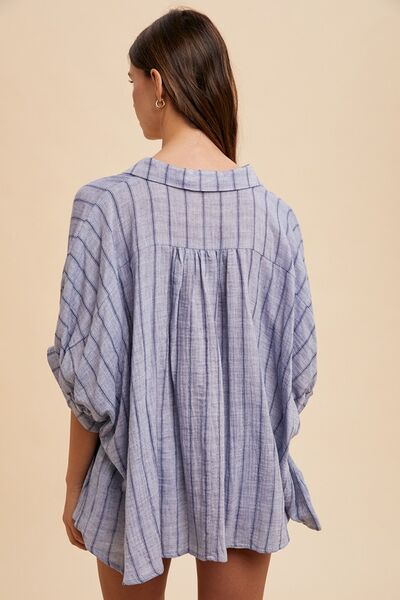 Annie Wear Striped Button Up Half Sleeve Shirt.