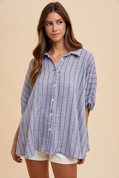 Annie Wear Striped Button Up Half Sleeve Shirt.