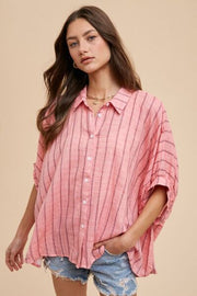 Annie Wear Striped Button Up Half Sleeve Shirt.