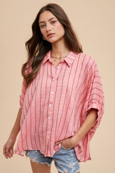 Annie Wear Striped Button Up Half Sleeve Shirt.