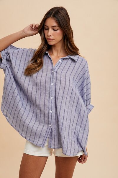 Annie Wear Striped Button Up Half Sleeve Shirt.