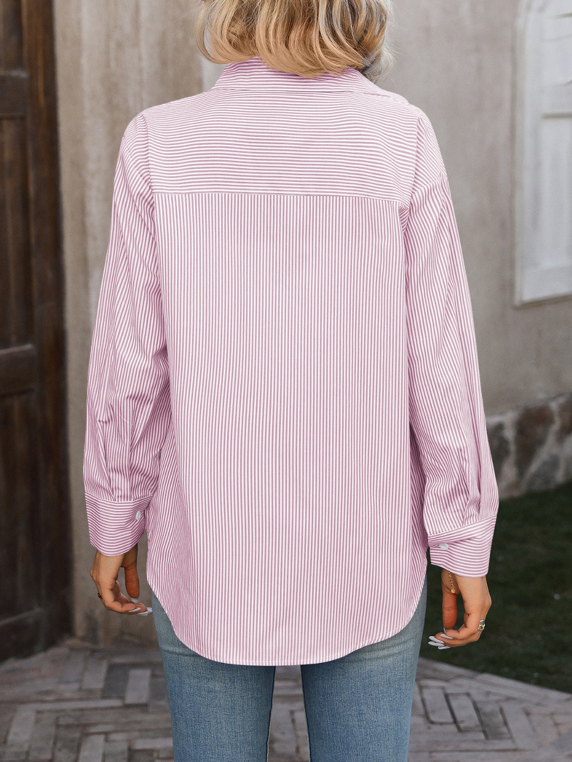 Mandy Striped Button Up Long Sleeve Shirt.