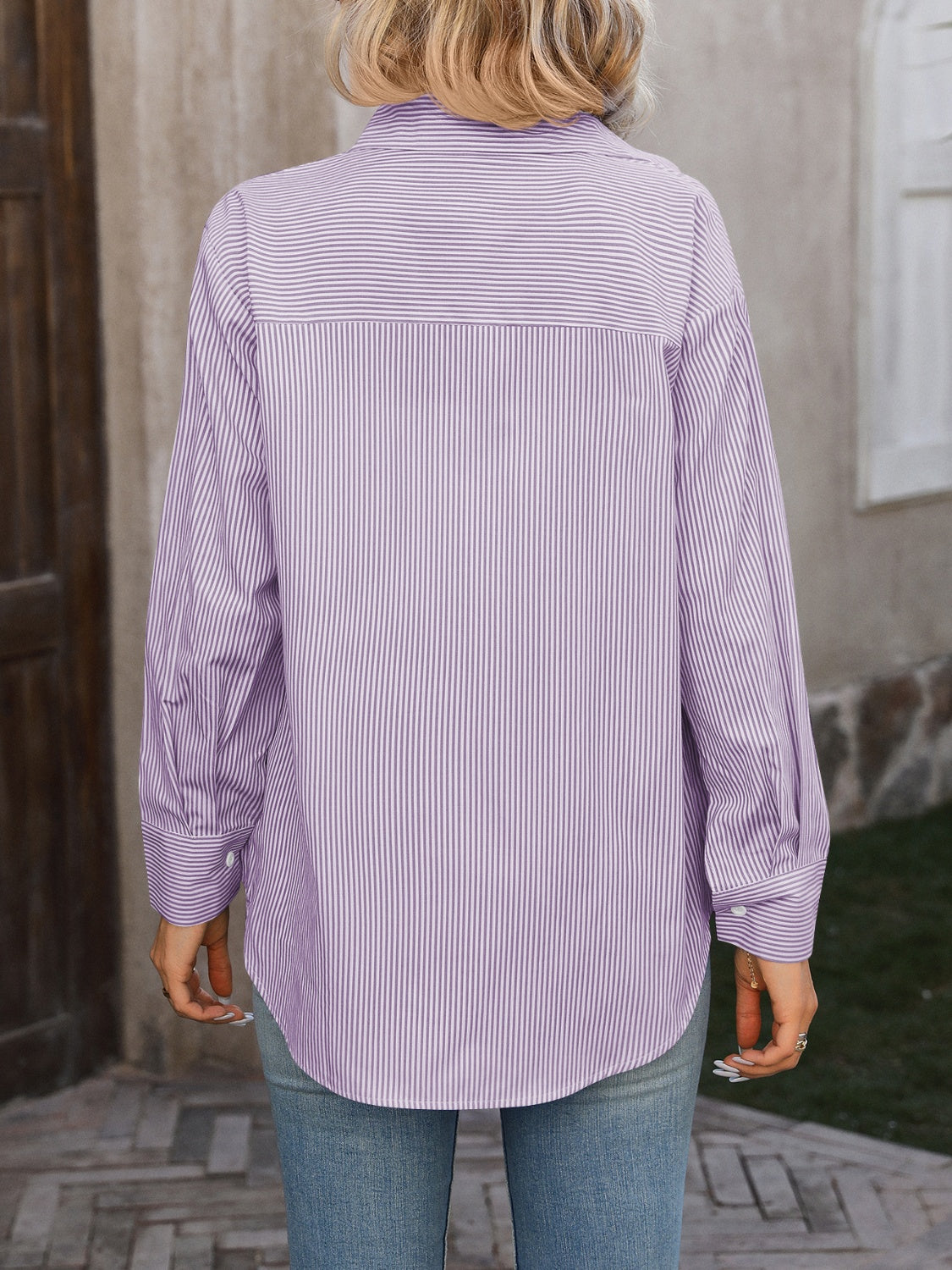 Mandy Striped Button Up Long Sleeve Shirt.
