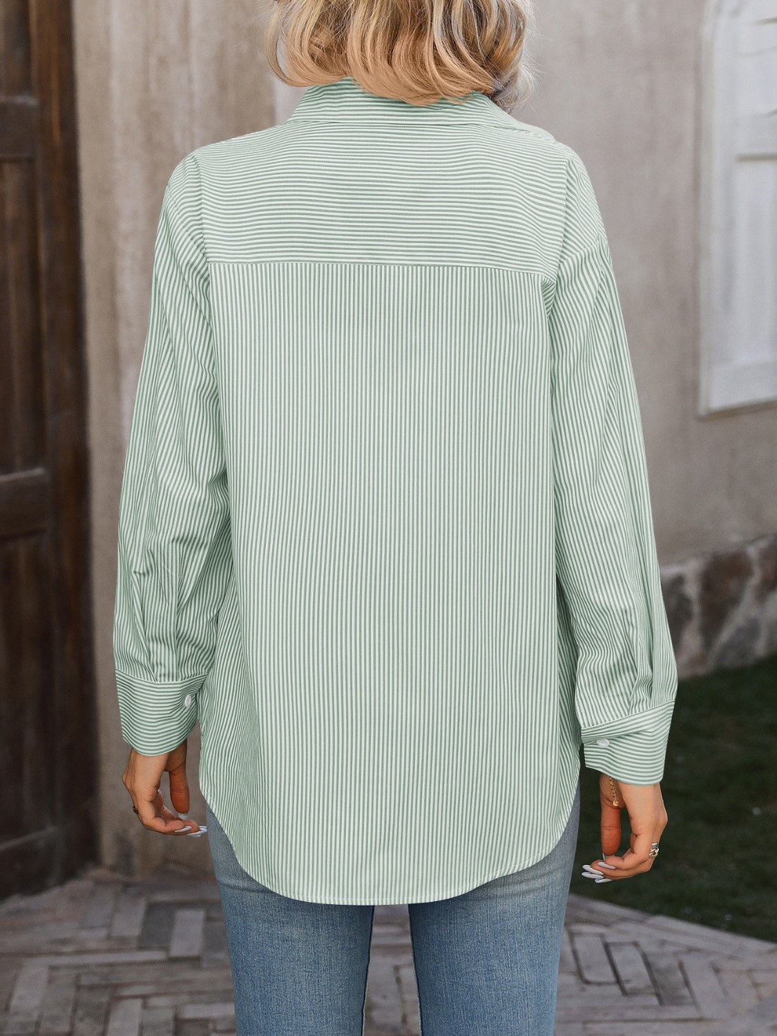 Mandy Striped Button Up Long Sleeve Shirt.