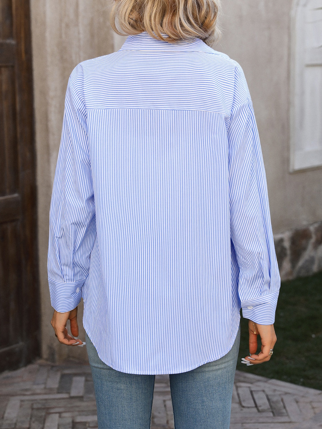 Mandy Striped Button Up Long Sleeve Shirt.
