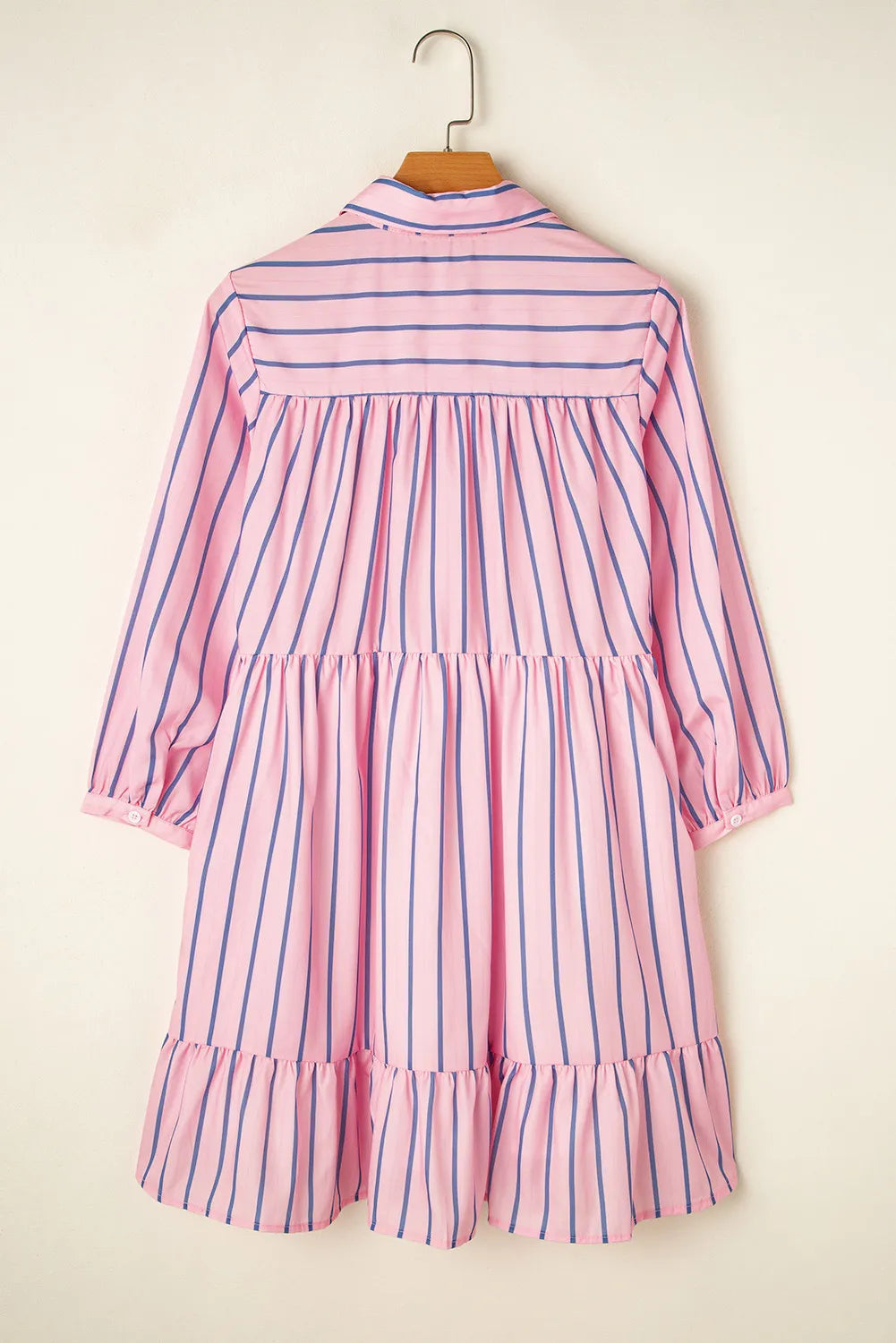 Striped Collared Neck Long Sleeve Mini Shirt Dress.