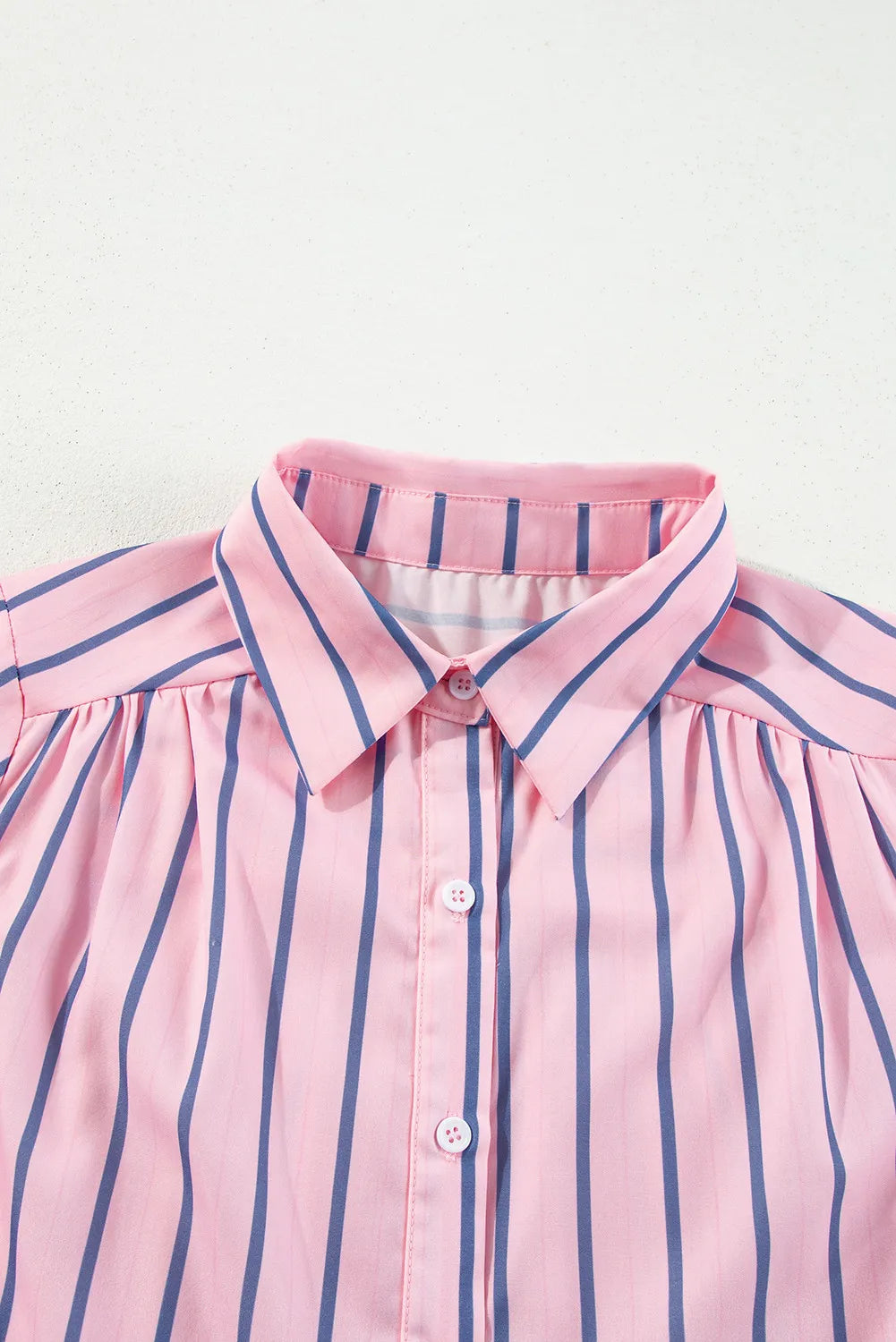 Striped Collared Neck Long Sleeve Mini Shirt Dress.