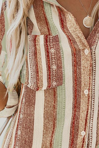 Striped Collared Neck Long Sleeve Shirt.