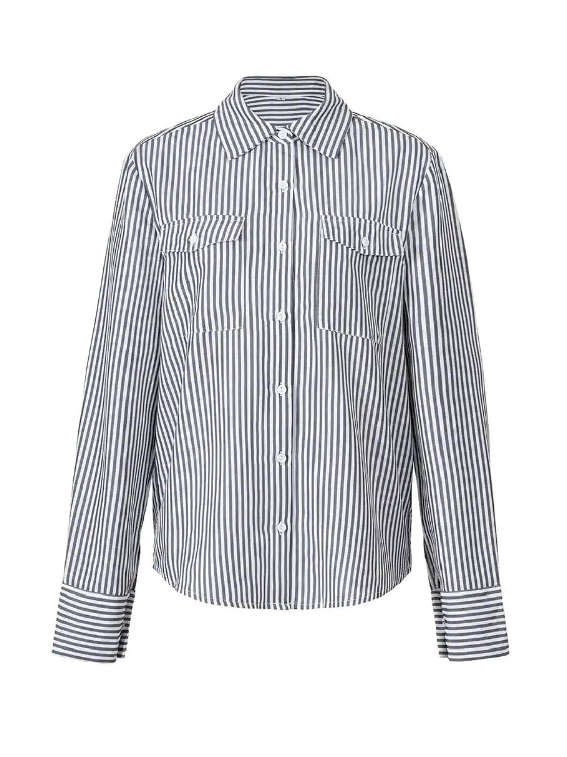 Devine Striped Collared Neck Long Sleeve Shirt.