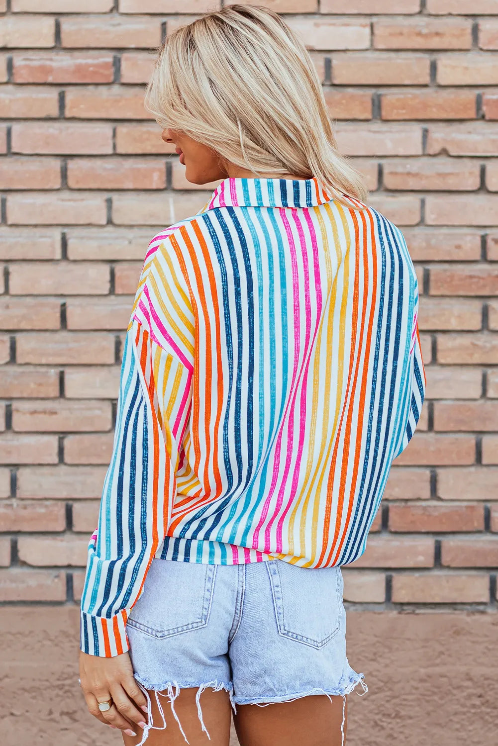 Striped Collared Neck Long Sleeve Shirt.