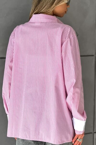 Striped Collared Neck Long Sleeve Shirt.