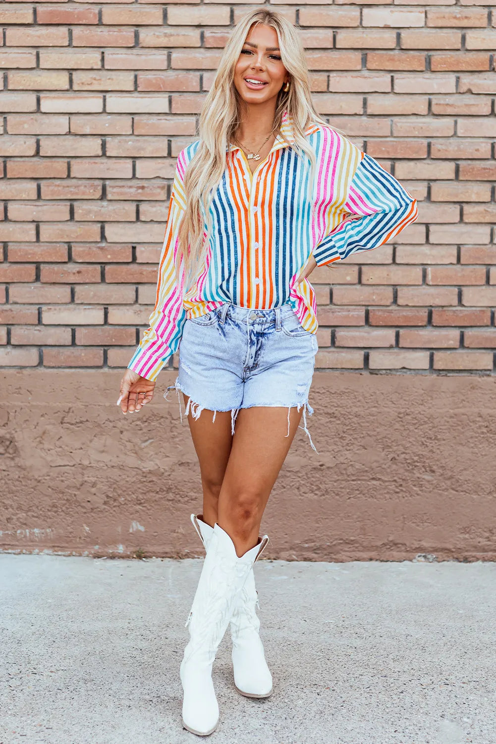 Striped Collared Neck Long Sleeve Shirt.