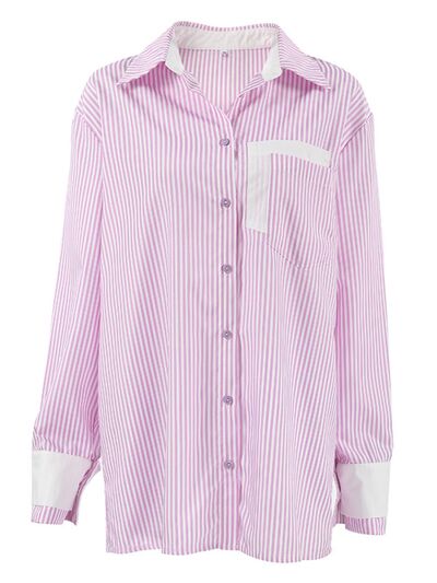 Striped Collared Neck Long Sleeve Shirt.