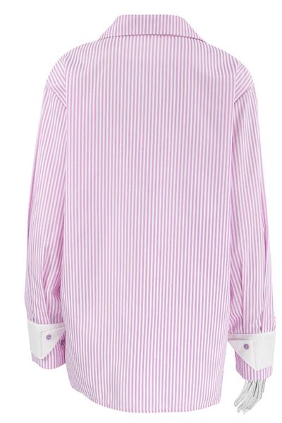 Striped Collared Neck Long Sleeve Shirt.