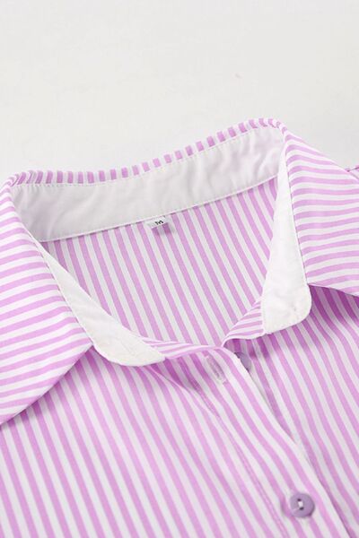 Striped Collared Neck Long Sleeve Shirt.
