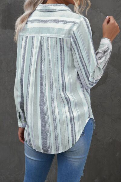 Striped Collared Neck Long Sleeve Shirt.