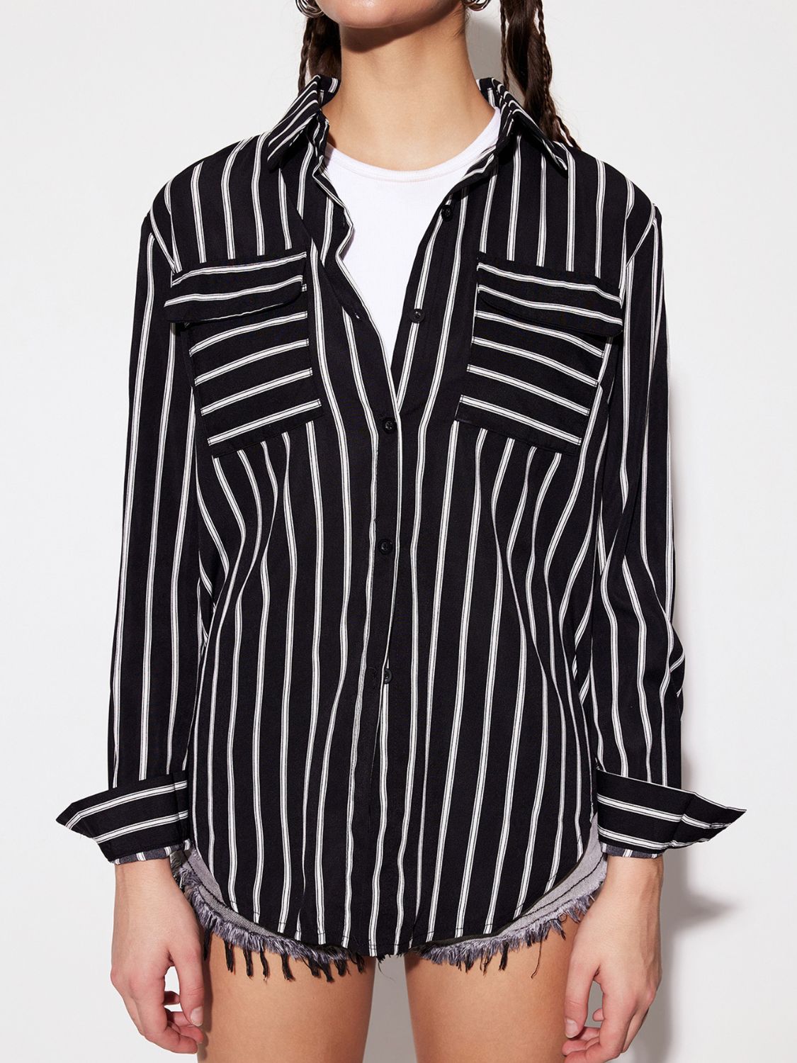Striped Collared Neck Long Sleeve Shirt.