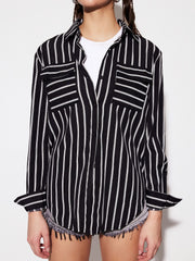 Striped Collared Neck Long Sleeve Shirt.
