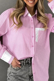 Striped Collared Neck Long Sleeve Shirt.