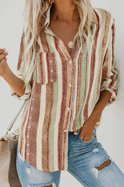 Striped Collared Neck Long Sleeve Shirt.