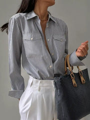 Devine Striped Collared Neck Long Sleeve Shirt.