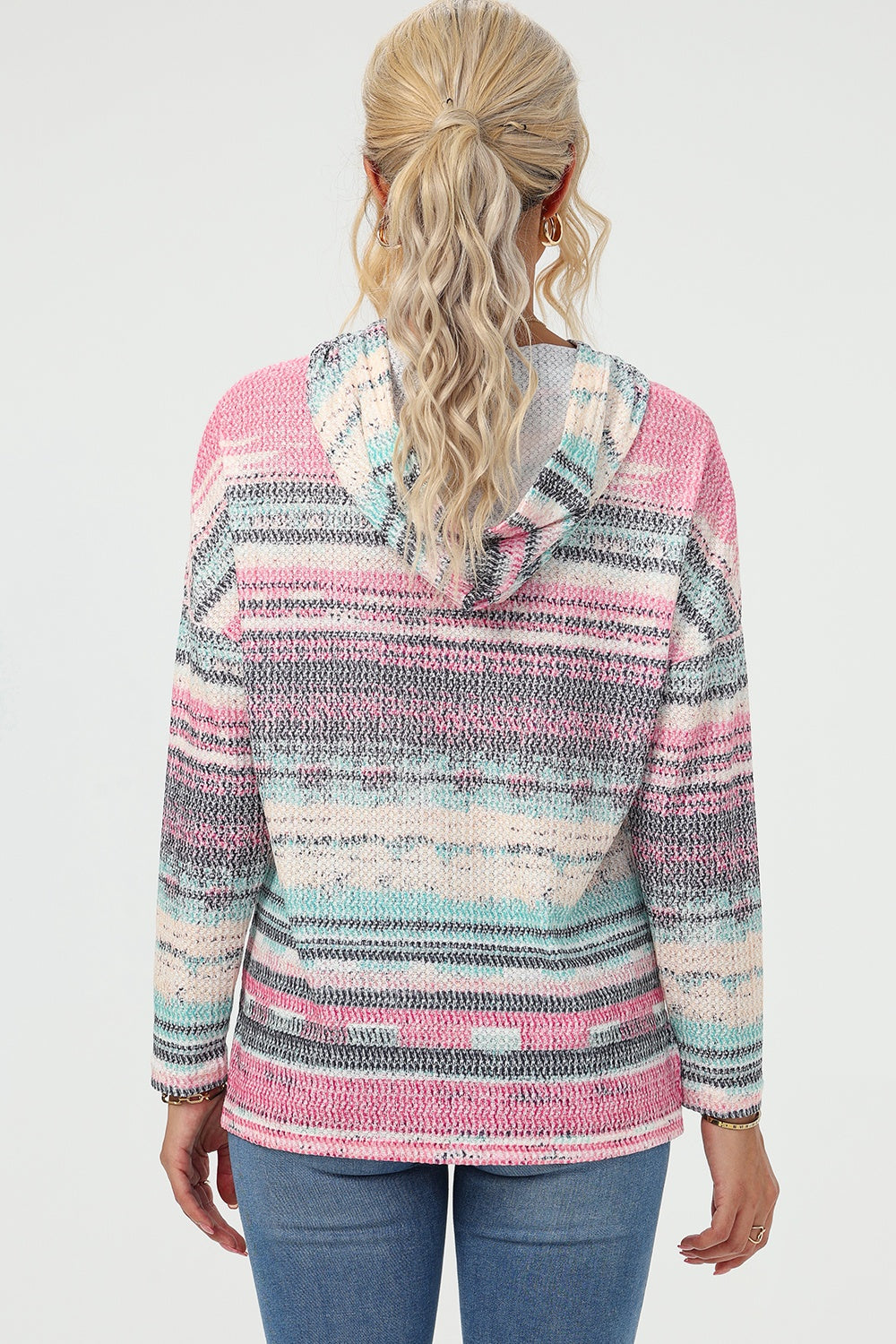 Striped drawstring long sleeve hoodie.