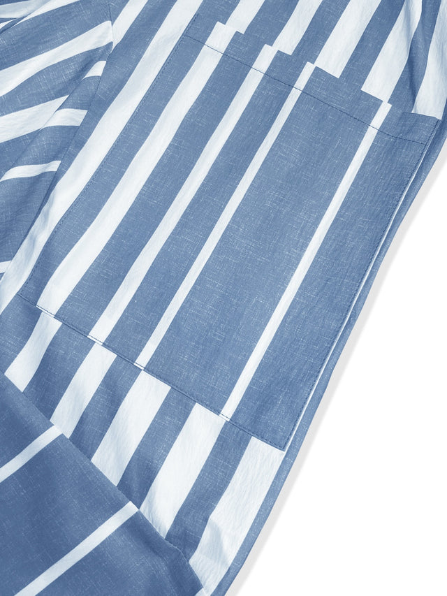 Striped elastic waist wide leg pants with pockets, opaque.