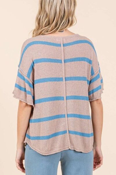 Mittoshop Striped Flounce Sleeve Knit Top.