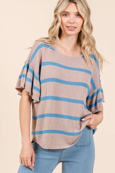Mittoshop Striped Flounce Sleeve Knit Top.