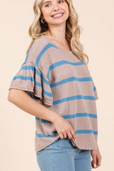 Mittoshop Striped Flounce Sleeve Knit Top.