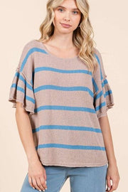 Mittoshop Striped Flounce Sleeve Knit Top.