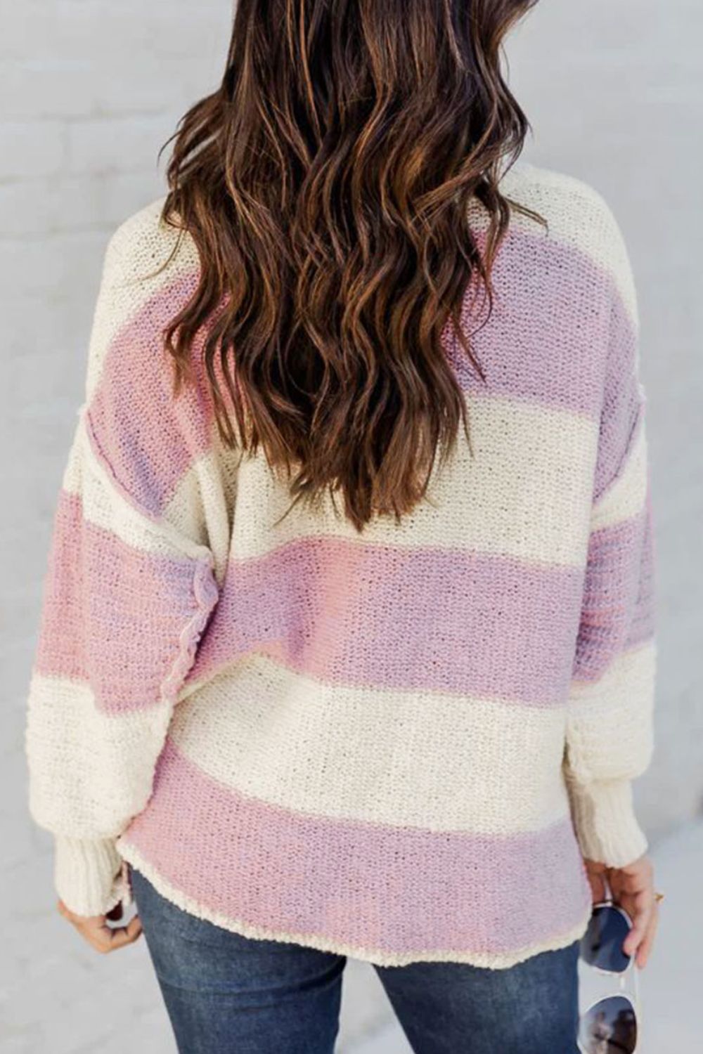 Striped Half Button Ribbed Sweater.