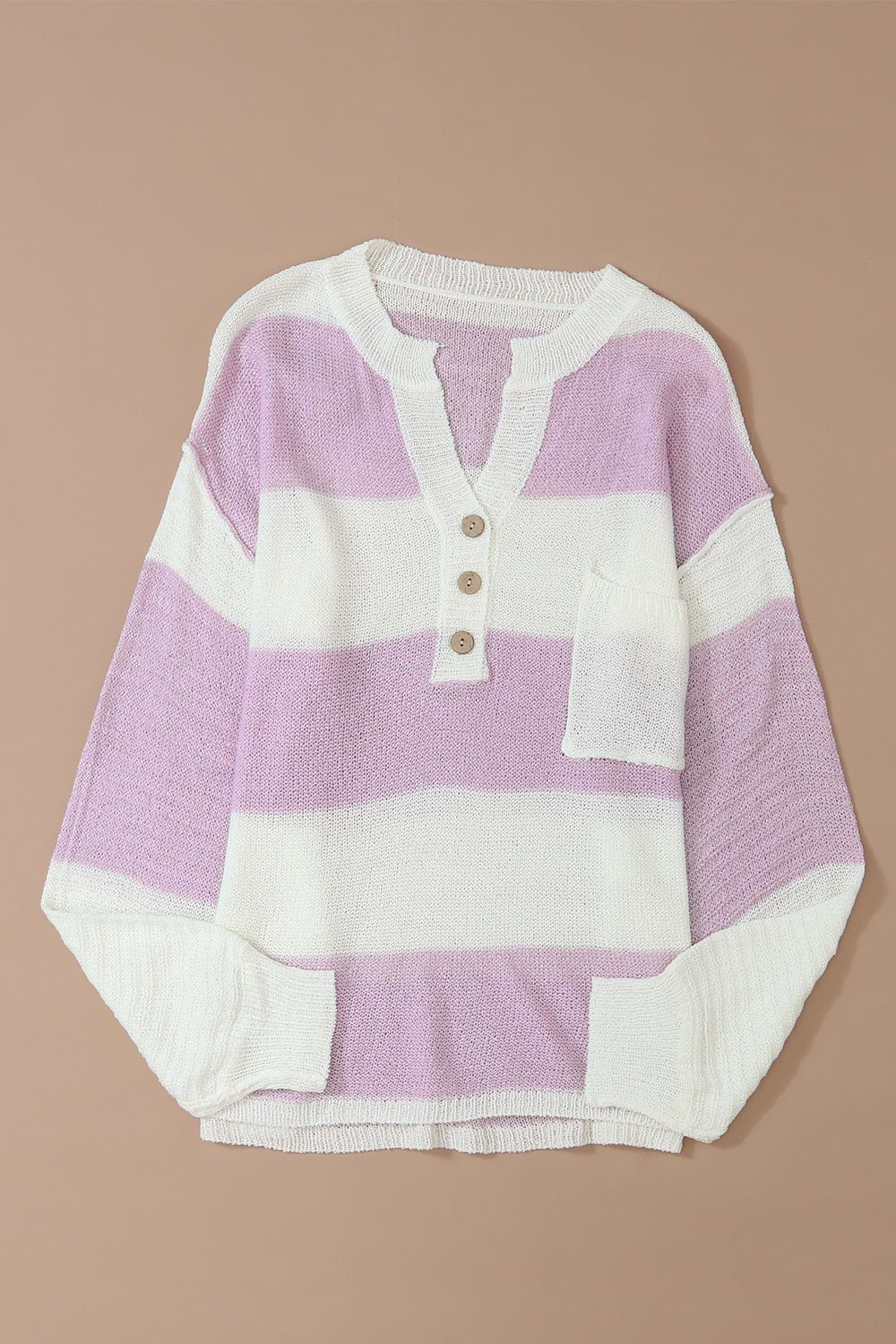Striped Half Button Ribbed Sweater.