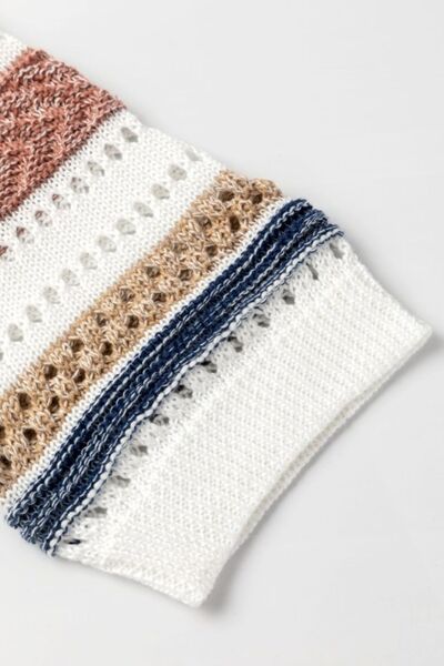 Striped Hollow Out Half Sleeve Knit Top.